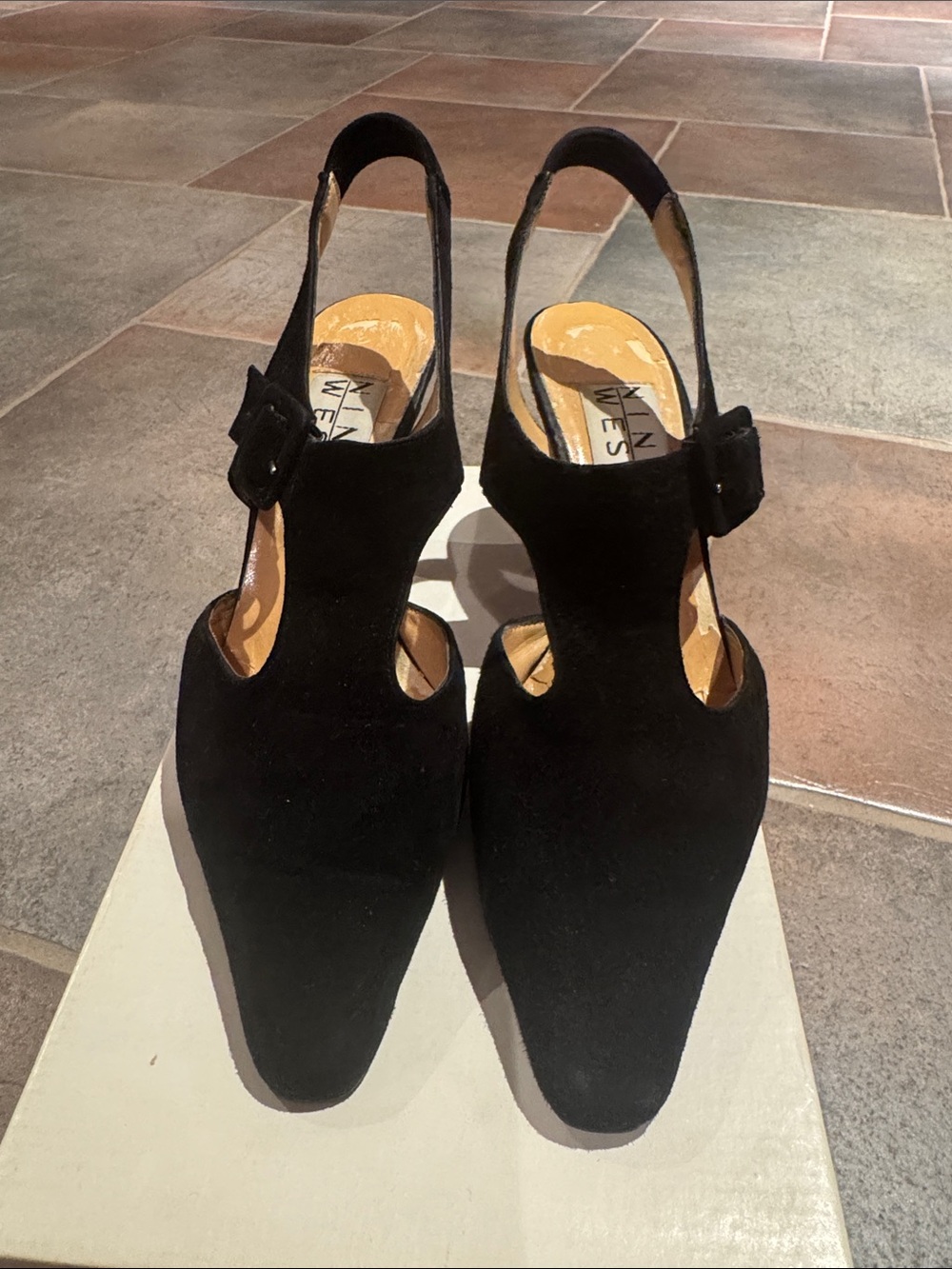 Black Suede Slingback Heels by Nine West Sz 8